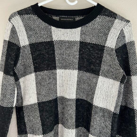 Banana Republic Buffalo check crewneck sweater knit rustic winter holiday XS - Picture 2 of 8